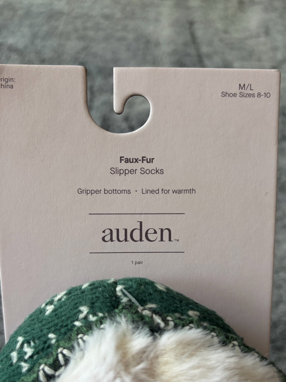 Auden Green Knit Faux-Fur Slipper Socks - Picture 2 of 4